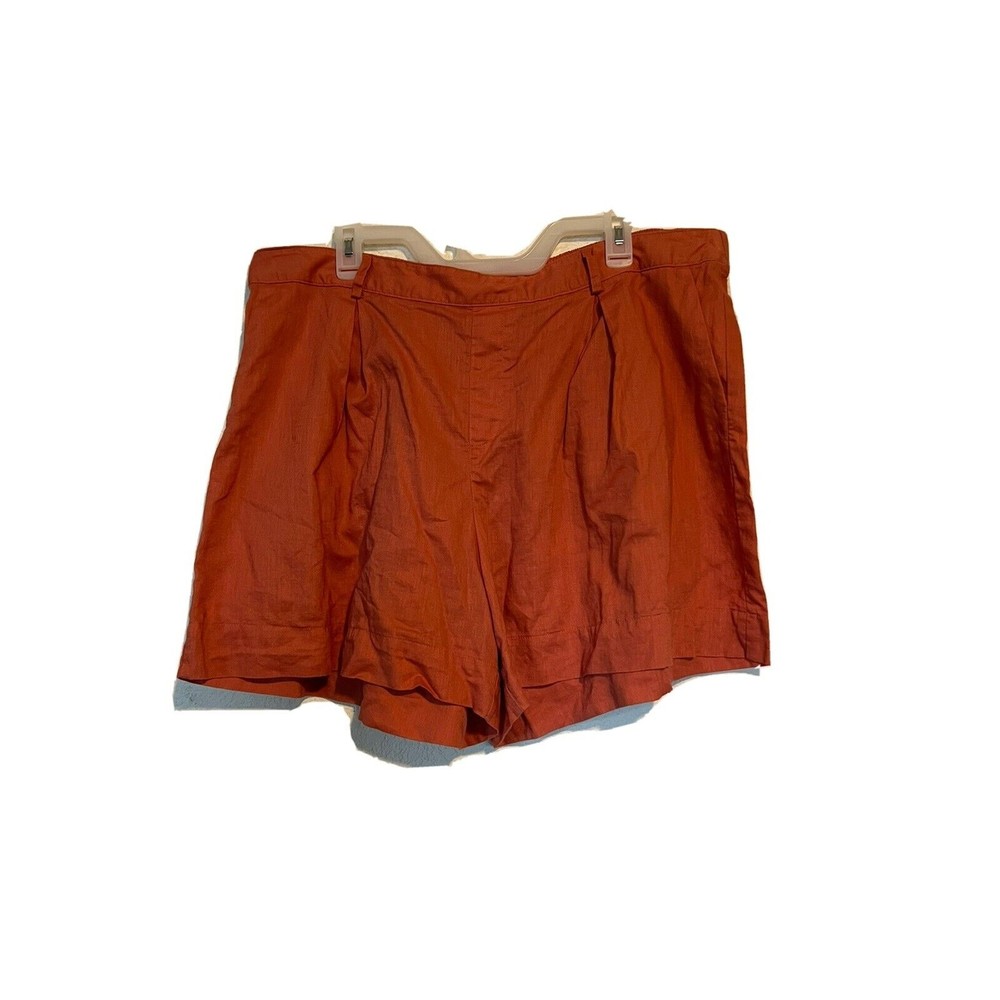 AVA & VIV WOMENS SHORTS SIZE 1X LINEN‎ BLEND CORAL PULLON PLEATED FRONT BO